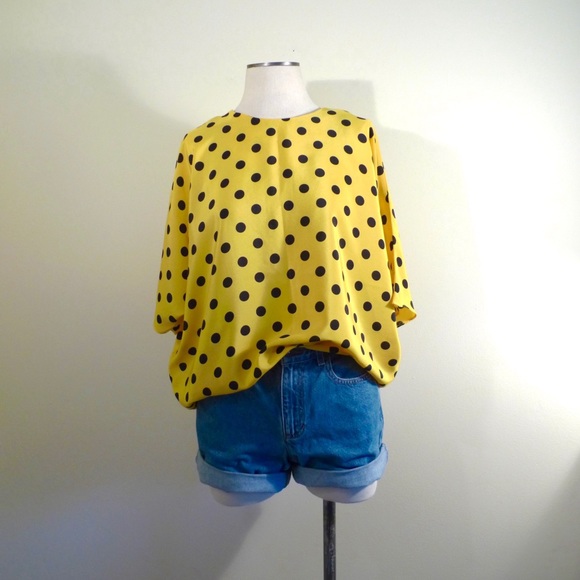 Vintage Tops - Vintage Retro Polka Dots Buttons Blouse